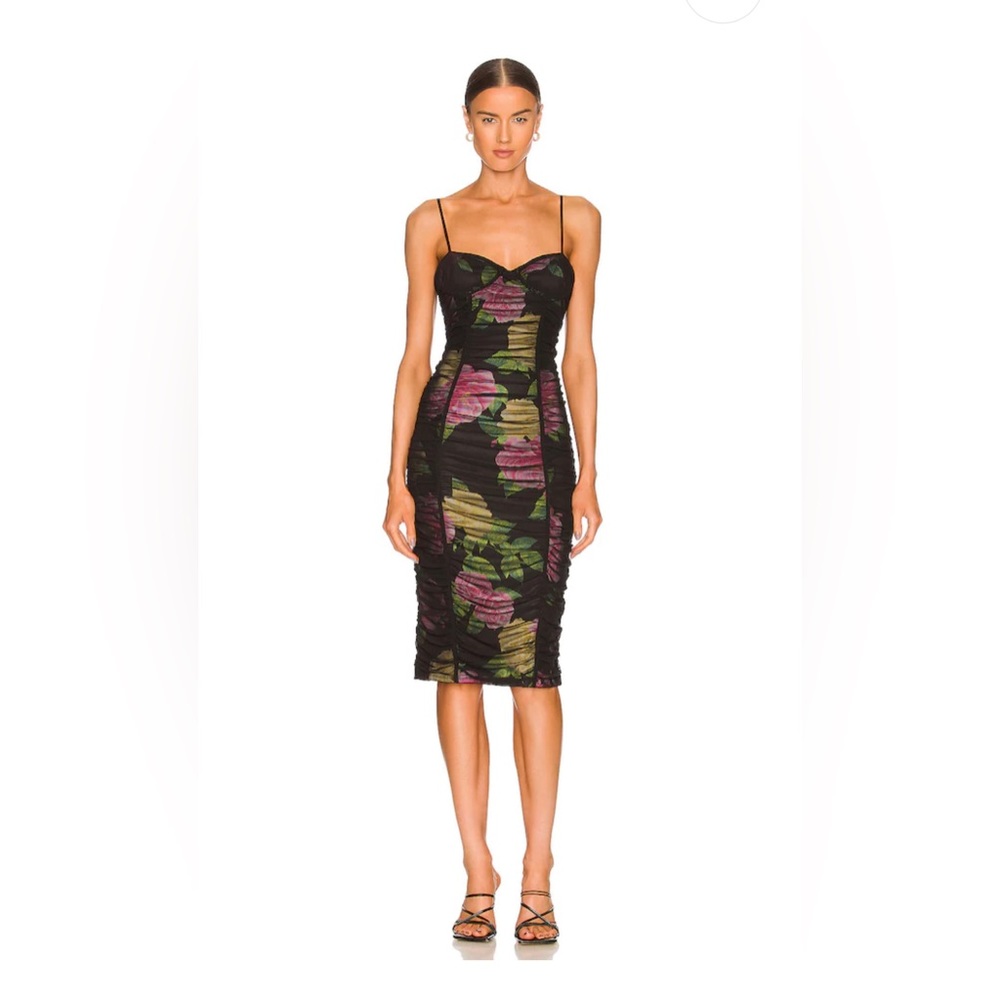 AFRM Shereen Midi Dress in Noir Bouquet